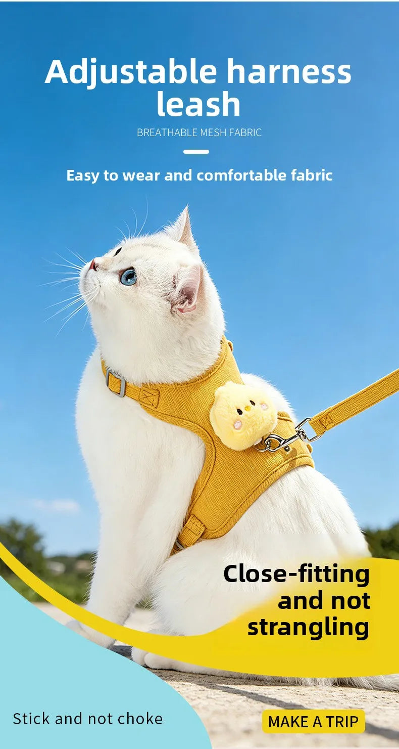 Cartoon Cat Leash Anti-Escape Pet Outdoor Use Chest and Back Harness for Small Dogs, Doll-Style Vest Leash