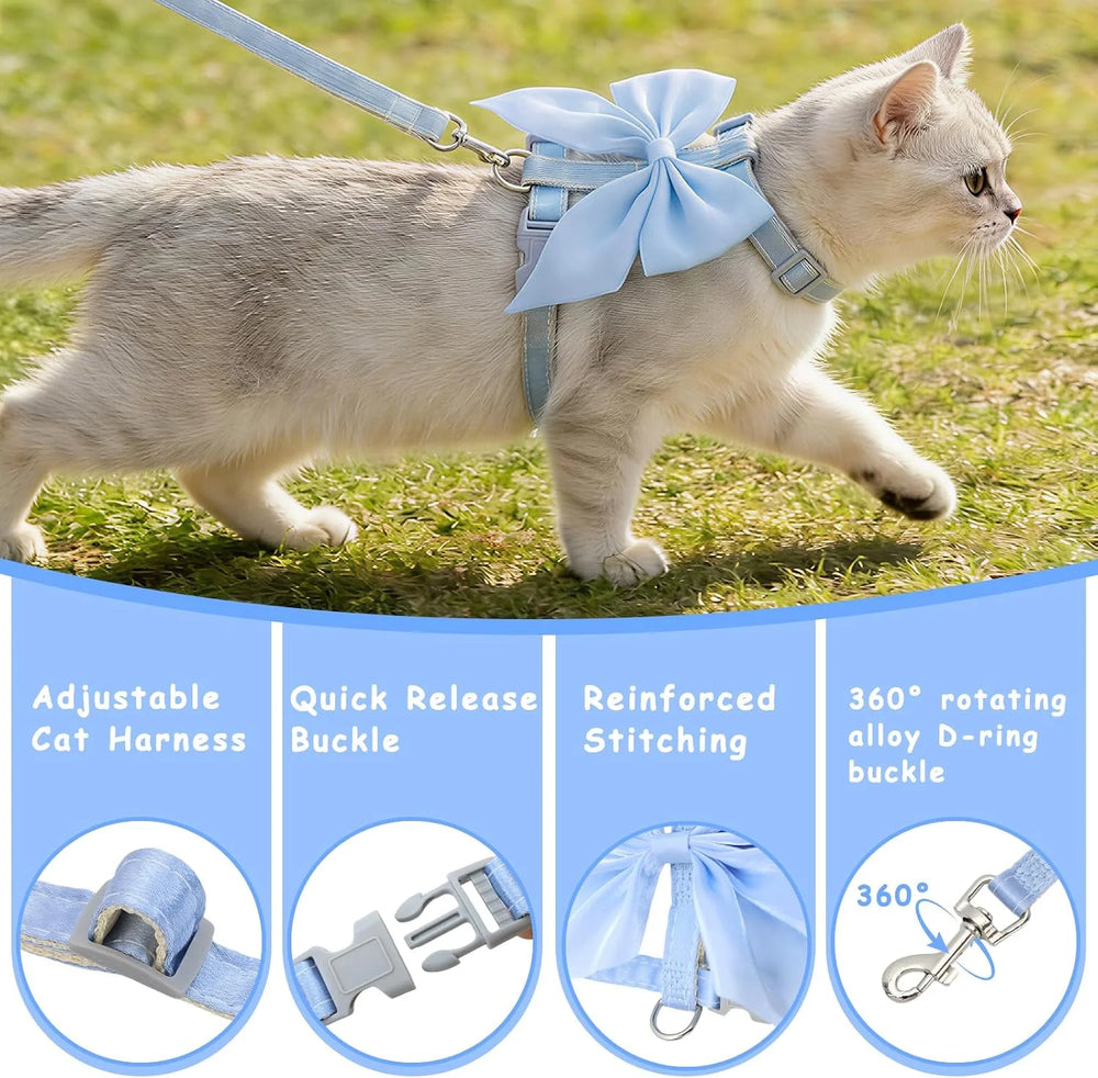 Cute Bowknot Cat Harness and Leash Adjustable Pet Harness