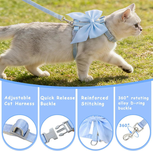 Cute Bowknot Cat Harness and Leash Adjustable Pet Harness