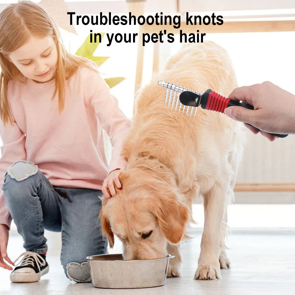 1Pcs Pet Undercoat Hair Dog Grooming Brush Dematting Fur Rake Comb Brush Tool Dog and Cat Comb for Detangling Matted or Knotted