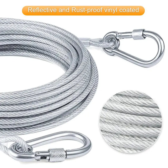 Double-headed Dog Tie Out Cable Leash ,raction rope with metal buckle steel wire