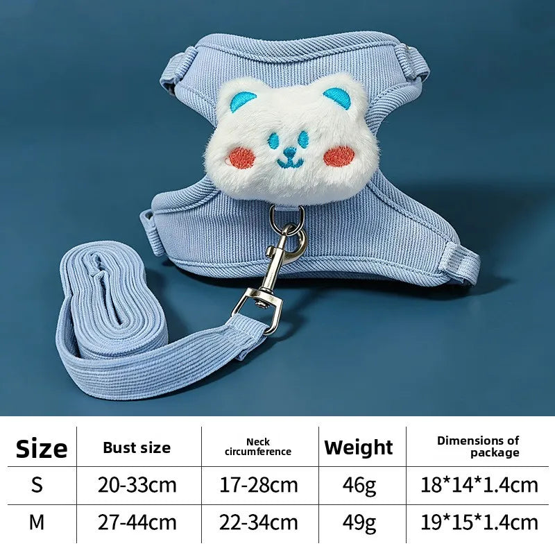 Cartoon Cat Leash Anti-Escape Pet Outdoor Use Chest and Back Harness for Small Dogs, Doll-Style Vest Leash