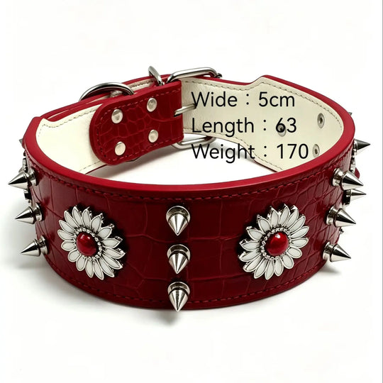 Dog collar with rivets, red, fashionable, cool, street punk style