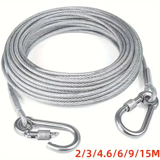 Double-headed Dog Tie Out Cable Leash ,raction rope with metal buckle steel wire