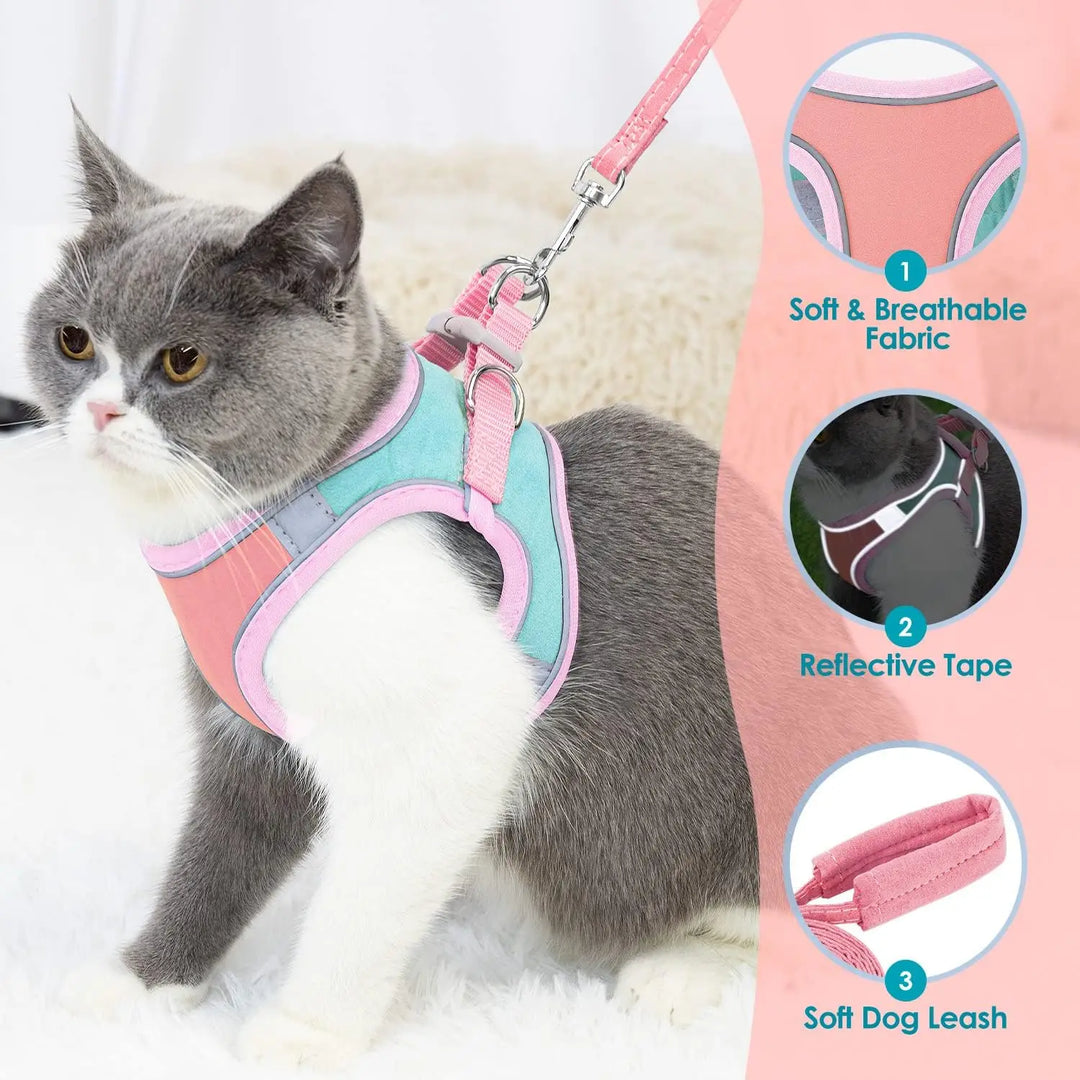 Cute Cat Harness with Leash,  Reflective at Night, Pet Walking Leash
