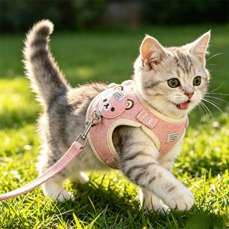 Cat Dog Harness with Lead Leash Adjustable Vest Mesh Breathable Adjustable Chest Harness Outdoor Walking Cat Pet Supplies