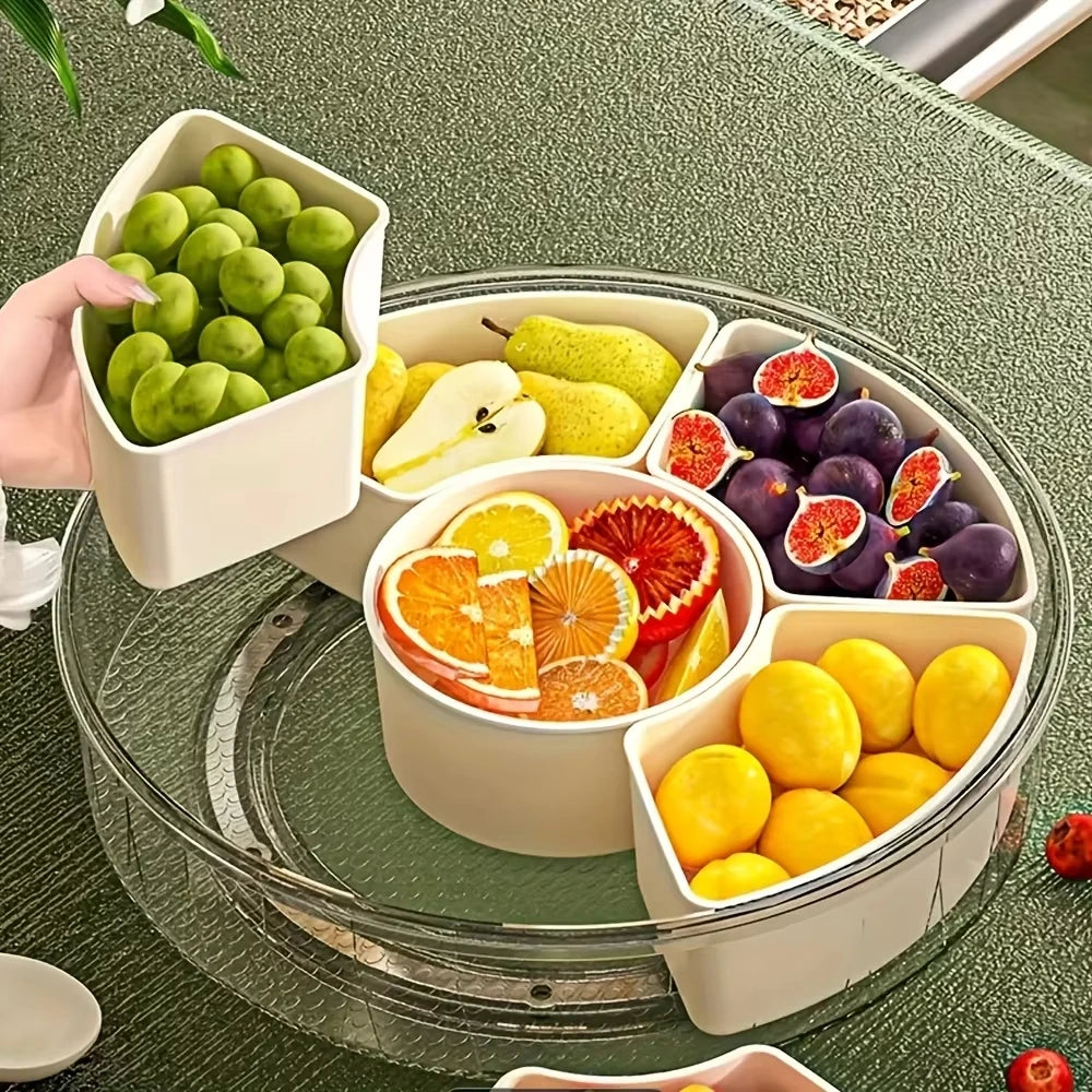 Rotatable 5-Compartment Food Storage Tray For Pets