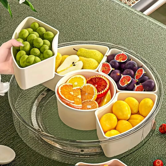 Rotatable 5-Compartment Food Storage Tray For Pets