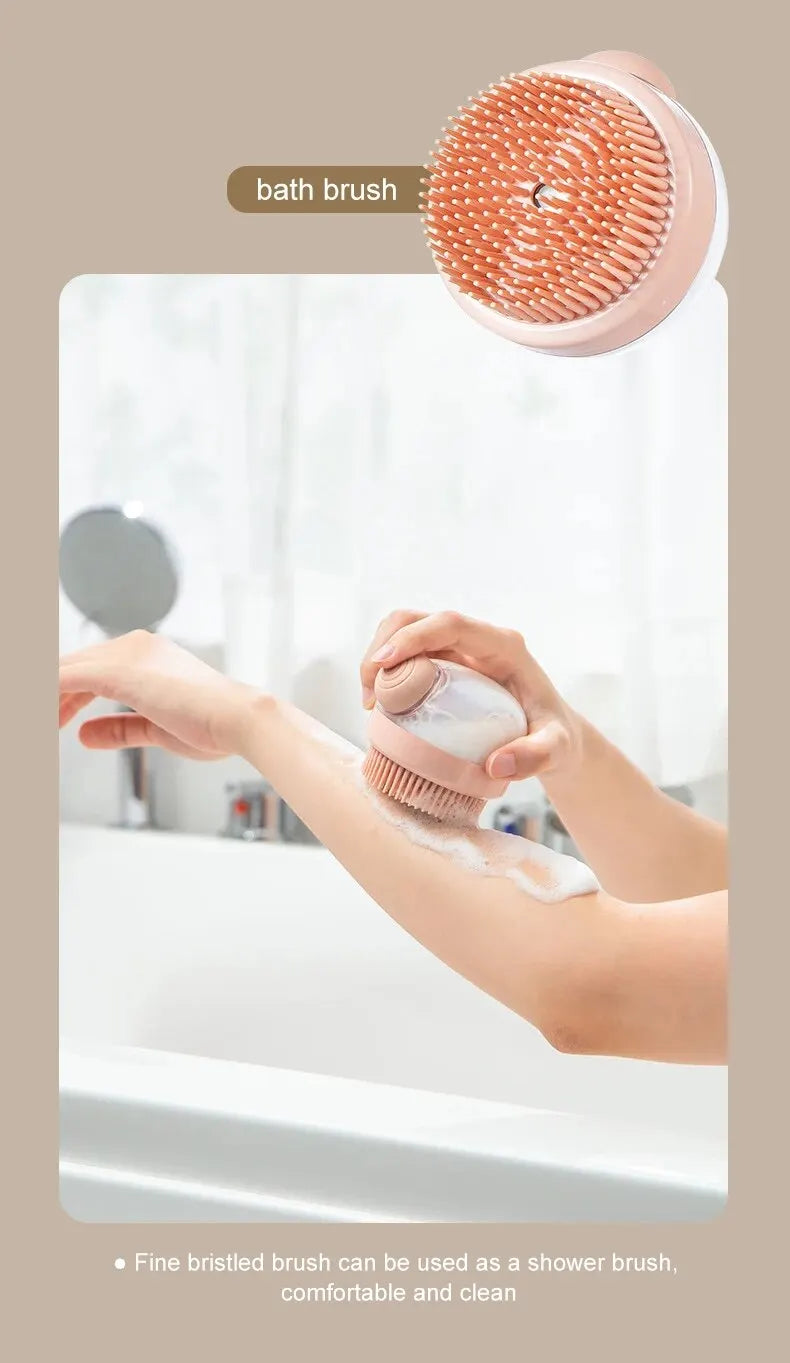 1pc Pet Bath Brush Soft Silicone With Shampoo Dispenser