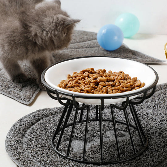 Ceramic Raised Pet Bowl Food Water Bowls with Rack for Cats Dogs