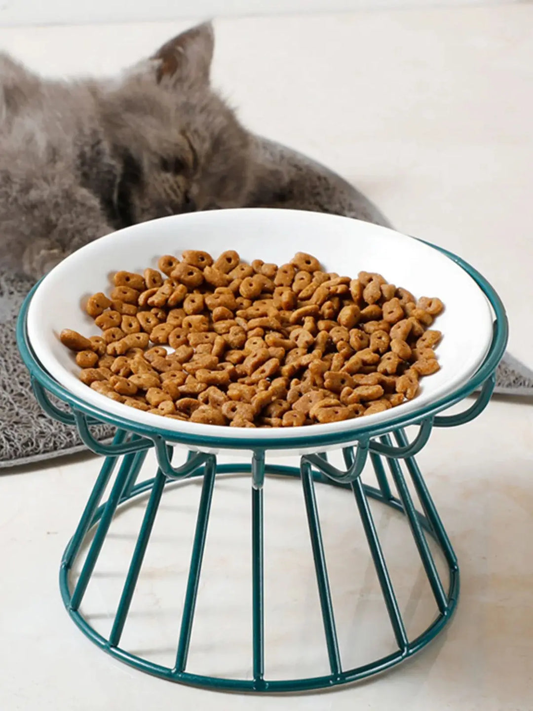Ceramic Raised Pet Bowl Food Water Bowls with Rack for Cats Dogs