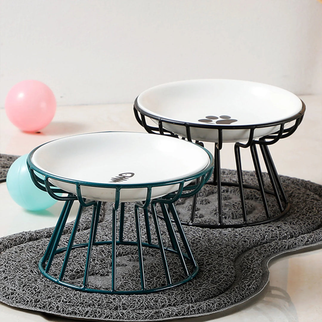 Ceramic Raised Pet Bowl Food Water Bowls with Rack for Cats Dogs