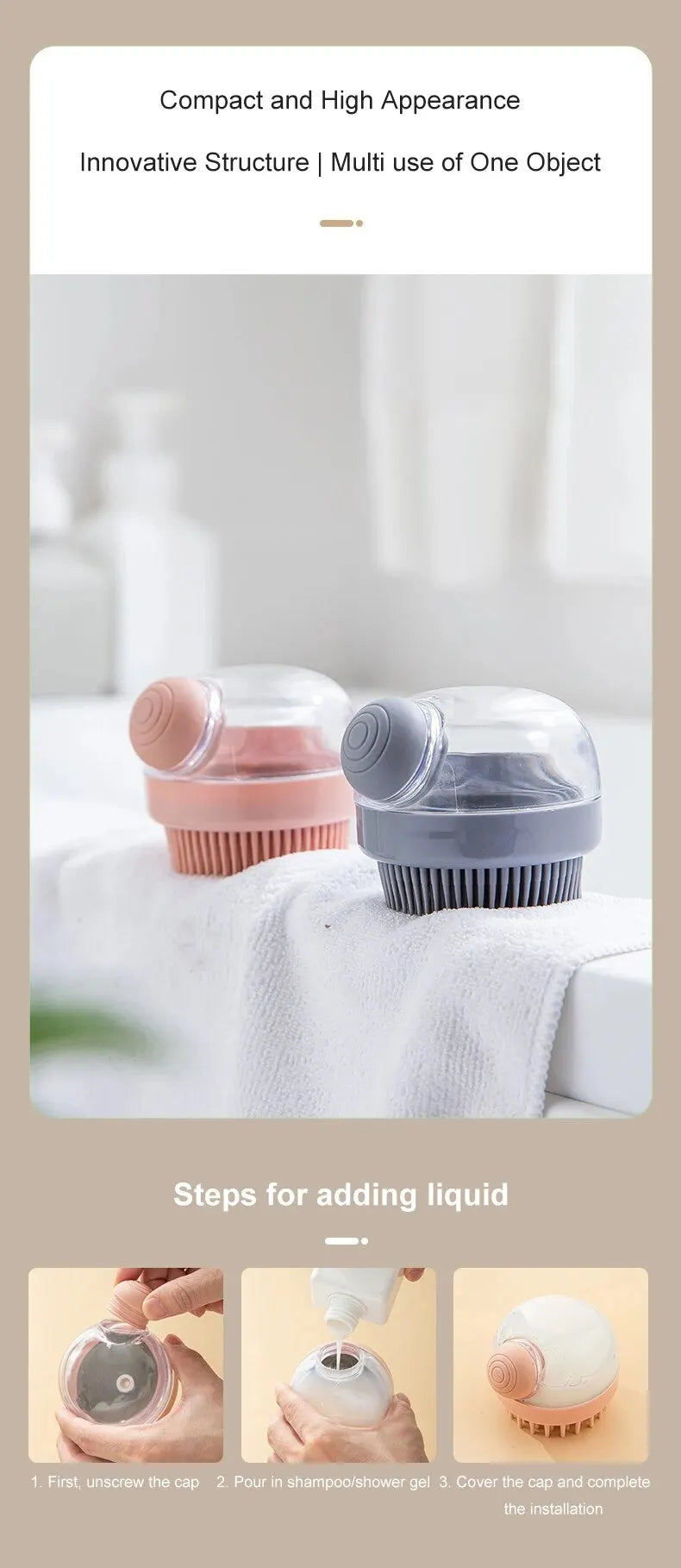 1pc Pet Bath Brush Soft Silicone With Shampoo Dispenser