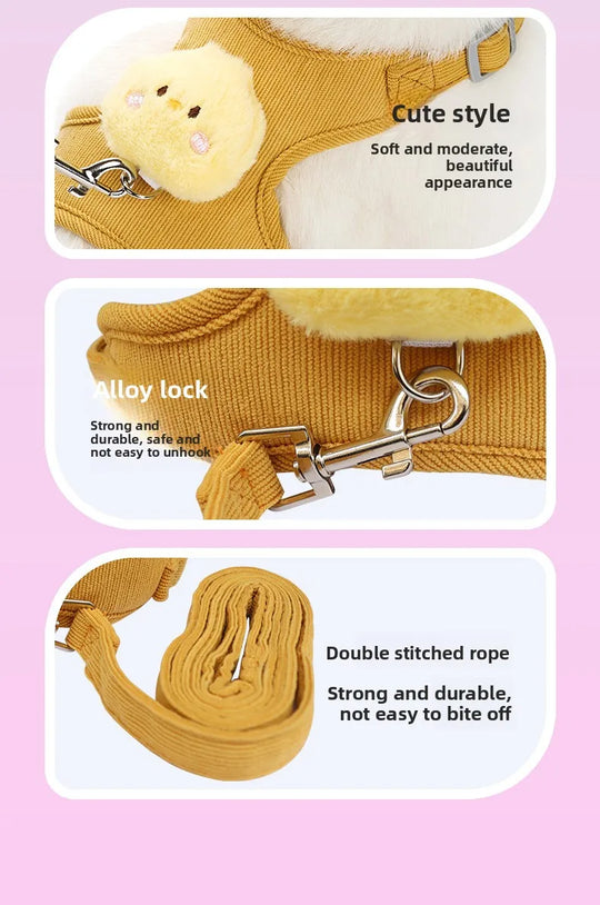 Cartoon Cat Leash Anti-Escape Pet Outdoor Use Chest and Back Harness for Small Dogs, Doll-Style Vest Leash