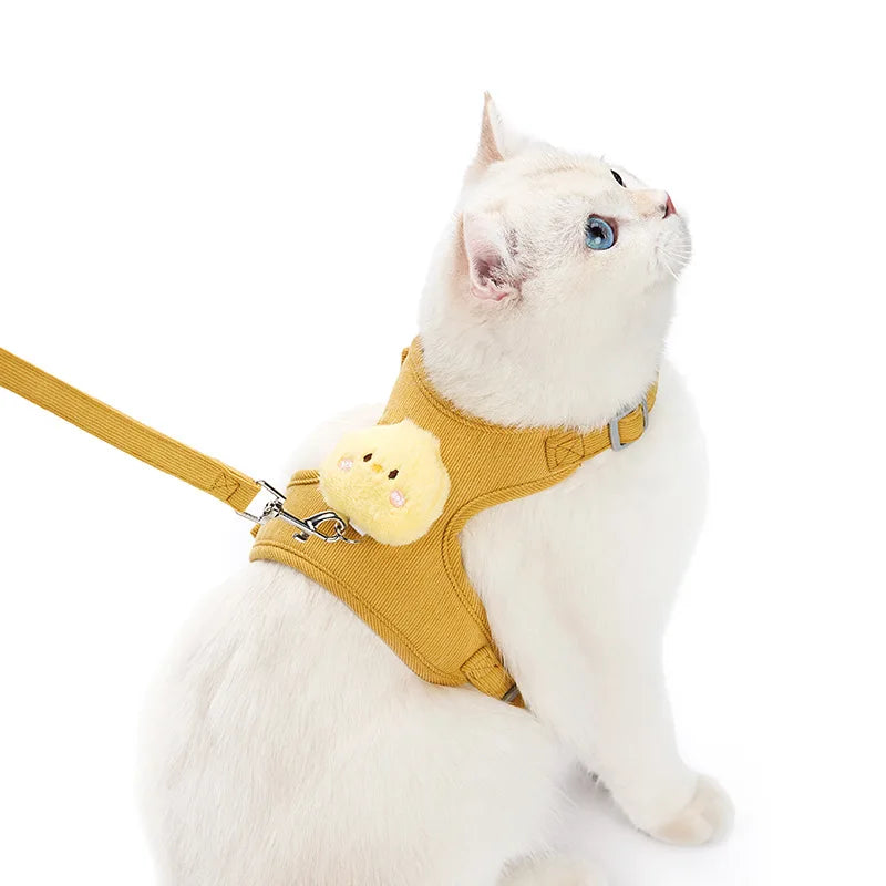 Cartoon Cat Leash Anti-Escape Pet Outdoor Use Chest and Back Harness for Small Dogs, Doll-Style Vest Leash