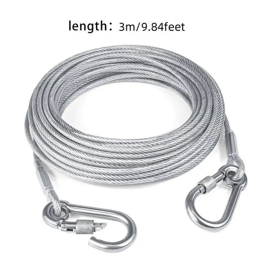 Double-headed Dog Tie Out Cable Leash ,raction rope with metal buckle steel wire