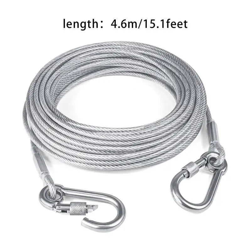 Double-headed Dog Tie Out Cable Leash ,raction rope with metal buckle steel wire