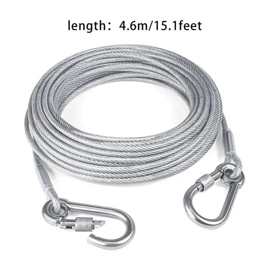 Double-headed Dog Tie Out Cable Leash ,raction rope with metal buckle steel wire
