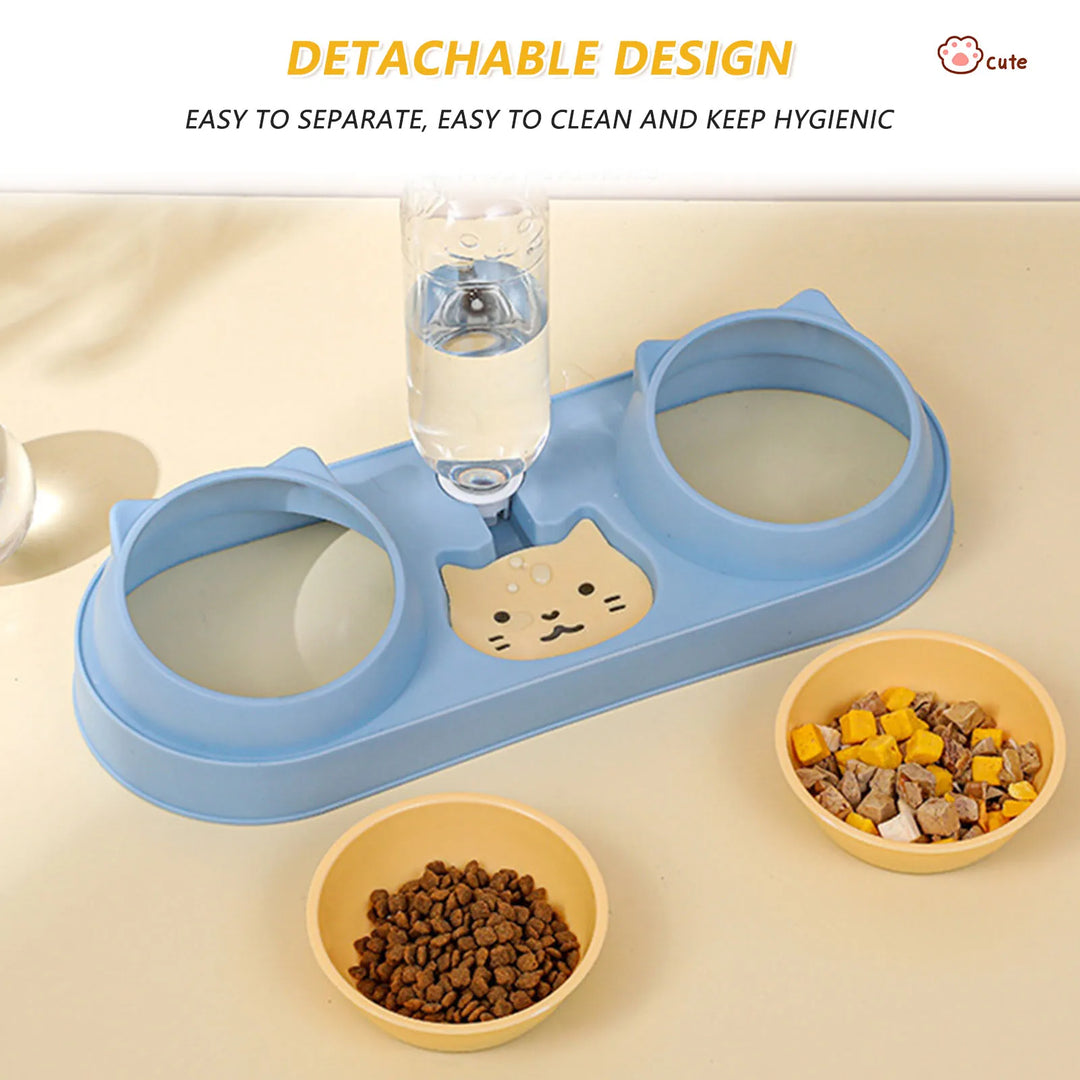 Food Bowl With Water Fountain Double Bowl Drinking Raised Stand Dish Bowls For Pets