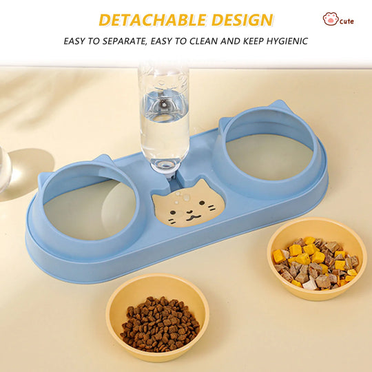 Food Bowl With Water Fountain Double Bowl Drinking Raised Stand Dish Bowls For Pets