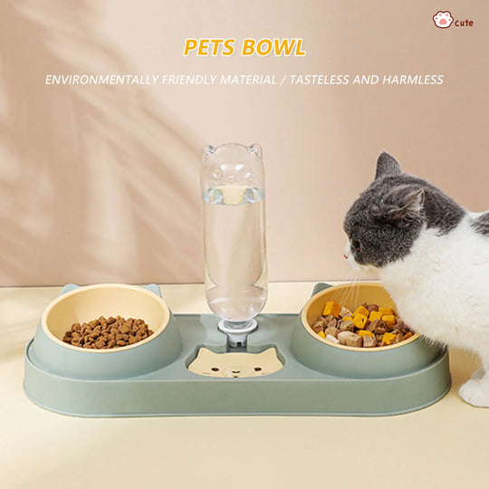 Food Bowl With Water Fountain Double Bowl Drinking Raised Stand Dish Bowls For Pets