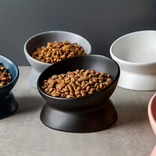 Ceramic Raised Cat Bowl Set - Stress-Free Elevated Pet Feeding Tray