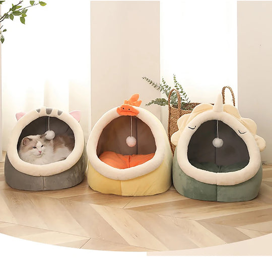 Deep Sleep Cat Bed Cartoon Pet Bed Foldable Removable Washable