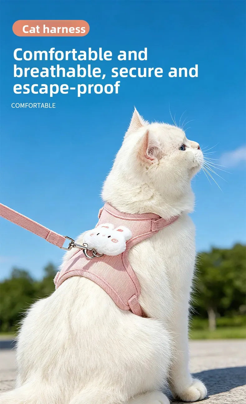 Cartoon Cat Leash Anti-Escape Pet Outdoor Use Chest and Back Harness for Small Dogs, Doll-Style Vest Leash