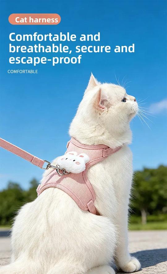 Cartoon Cat Leash Anti-Escape Pet Outdoor Use Chest and Back Harness for Small Dogs, Doll-Style Vest Leash