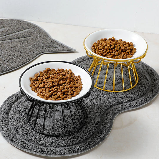 Ceramic Raised Pet Bowl Food Water Bowls with Rack for Cats Dogs