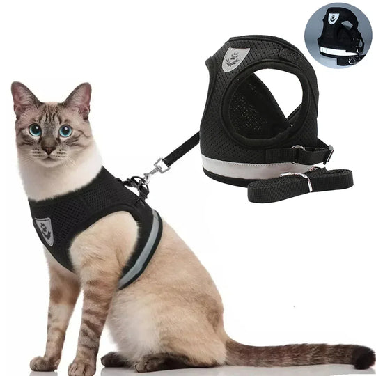 Cat Harness Lead Leash Set Adjustable Reflective Escape Proof Pet