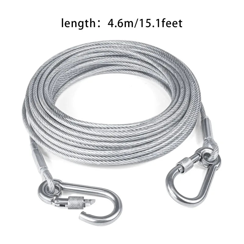 Double-headed Dog Tie Out Cable Leash ,raction rope with metal buckle steel wire