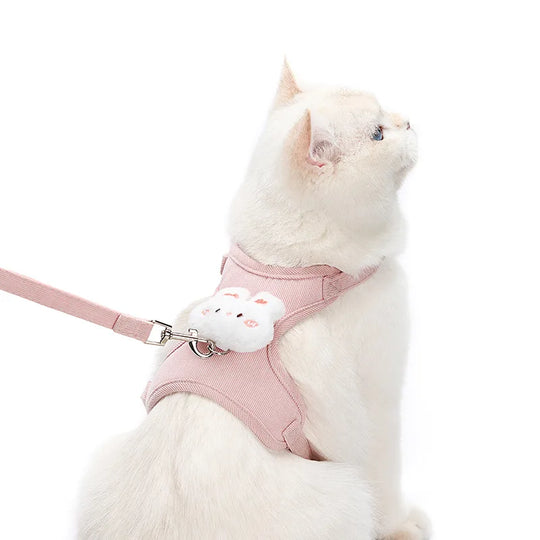 Cartoon Cat Leash Anti-Escape Pet Outdoor Use Chest and Back Harness for Small Dogs, Doll-Style Vest Leash