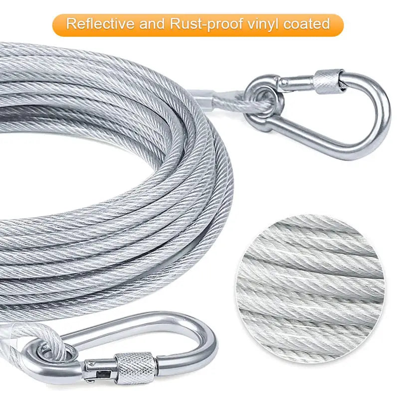 Double-headed Dog Tie Out Cable Leash ,raction rope with metal buckle steel wire