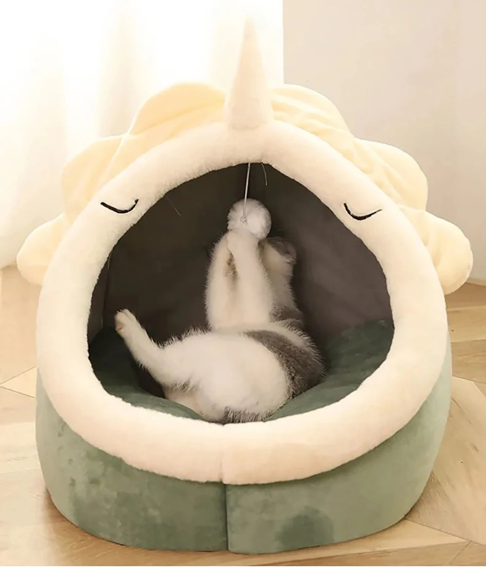 Deep Sleep Cat Bed Cartoon Pet Bed Foldable Removable Washable
