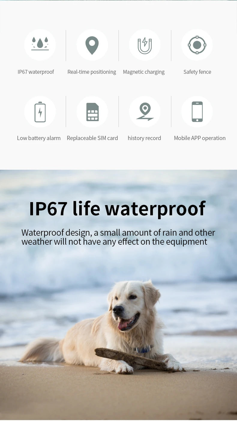 Pet Collar Mini GPS Tracker, GSM Wifi LBS Anti-lost Tracker Pet Location Collar IP67 Waterproof for Pet Dog Cat Sheep Tracking
