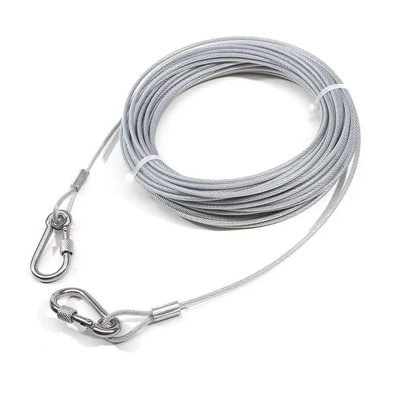 Double-headed Dog Tie Out Cable Leash ,raction rope with metal buckle steel wire
