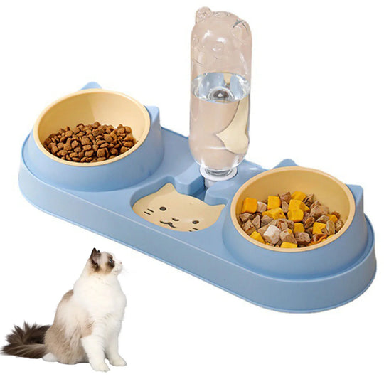 Food Bowl With Water Fountain Double Bowl Drinking Raised Stand Dish Bowls For Pets