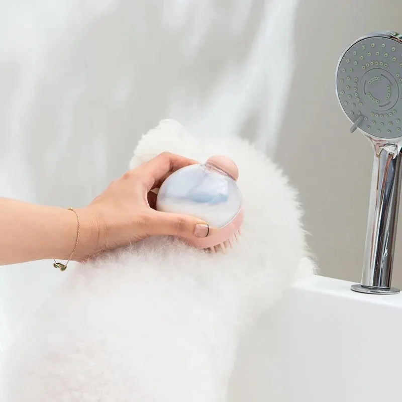 1pc Pet Bath Brush Soft Silicone With Shampoo Dispenser