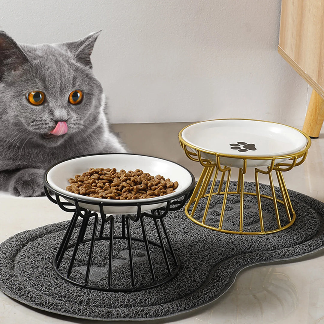 Ceramic Raised Pet Bowl Food Water Bowls with Rack for Cats Dogs