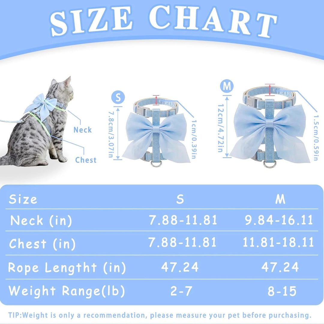 Cute Bowknot Cat Harness and Leash Adjustable Pet Harness
