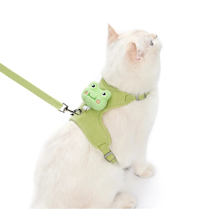 Cartoon Cat Leash Anti-Escape Pet Outdoor Use Chest and Back Harness for Small Dogs, Doll-Style Vest Leash