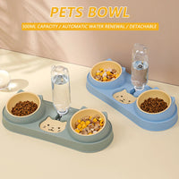 Food Bowl With Water Fountain Double Bowl Drinking Raised Stand Dish Bowls For Pets