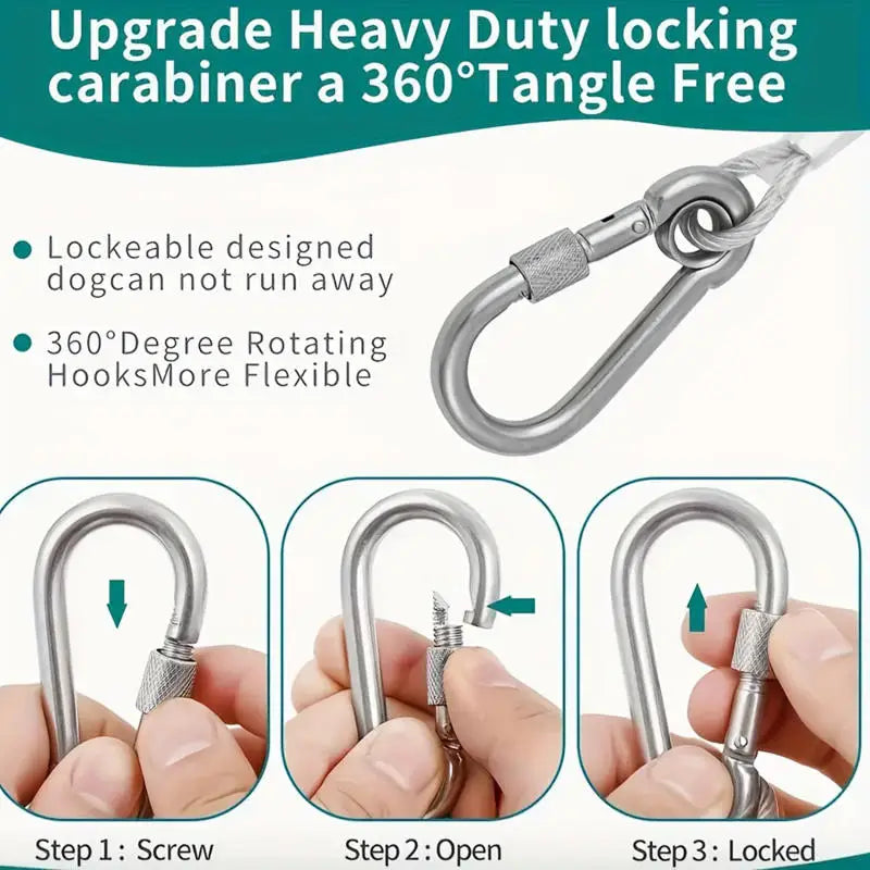 Double-headed Dog Tie Out Cable Leash ,raction rope with metal buckle steel wire
