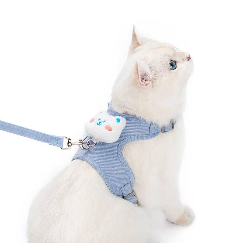 Cartoon Cat Leash Anti-Escape Pet Outdoor Use Chest and Back Harness for Small Dogs, Doll-Style Vest Leash