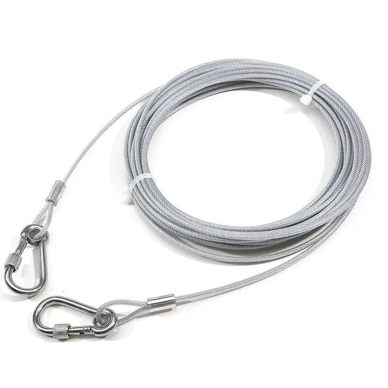 Double-headed Dog Tie Out Cable Leash ,raction rope with metal buckle steel wire