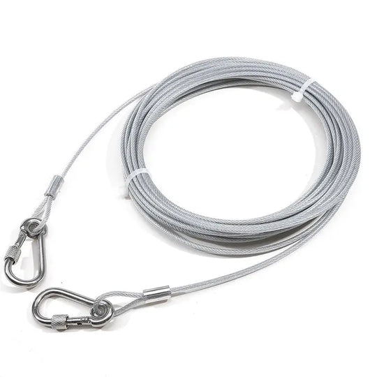 Double-headed Dog Tie Out Cable Leash ,raction rope with metal buckle steel wire