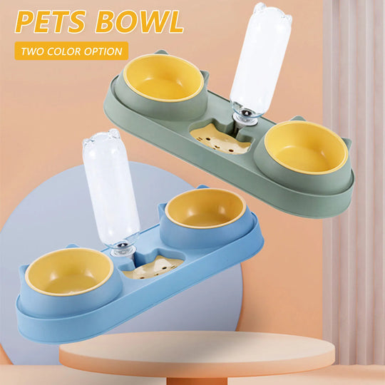 Food Bowl With Water Fountain Double Bowl Drinking Raised Stand Dish Bowls For Pets