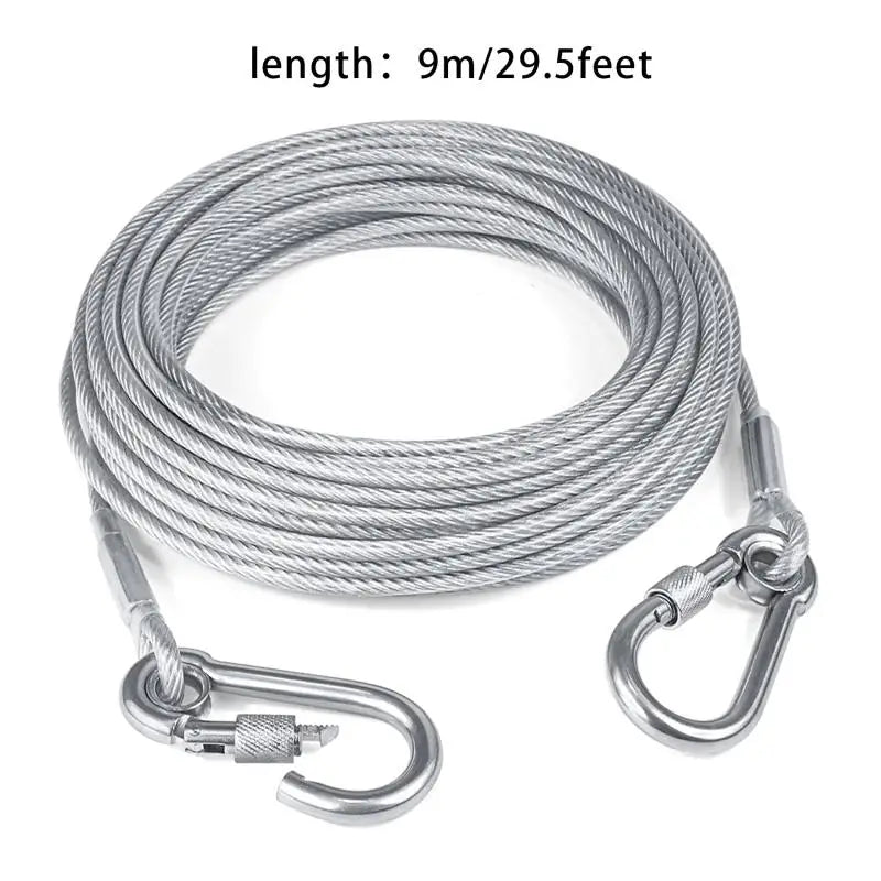 Double-headed Dog Tie Out Cable Leash ,raction rope with metal buckle steel wire