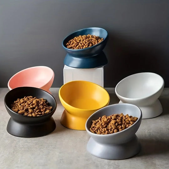 Ceramic Raised Cat Bowl Set - Stress-Free Elevated Pet Feeding Tray